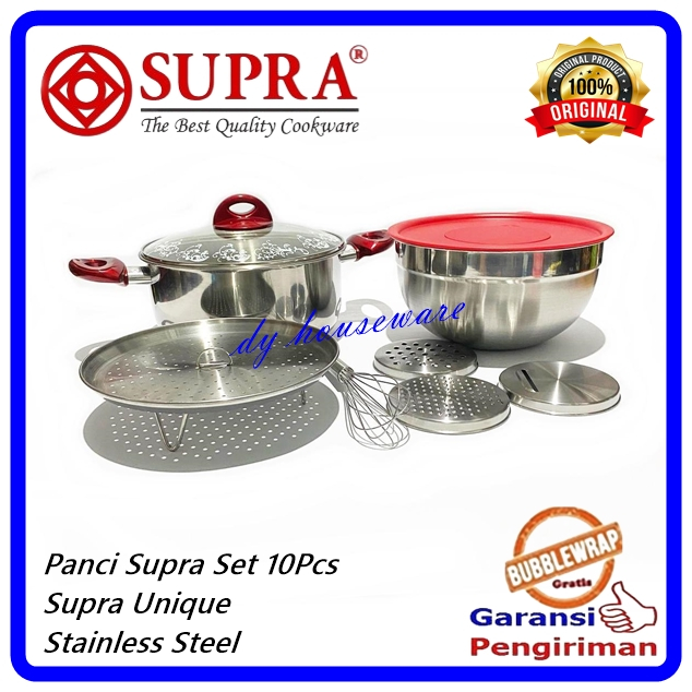 Panci Set Supra 10 Pcs Panci Kukusan Adonan Parutan Serbaguna Stainless Supra Unique