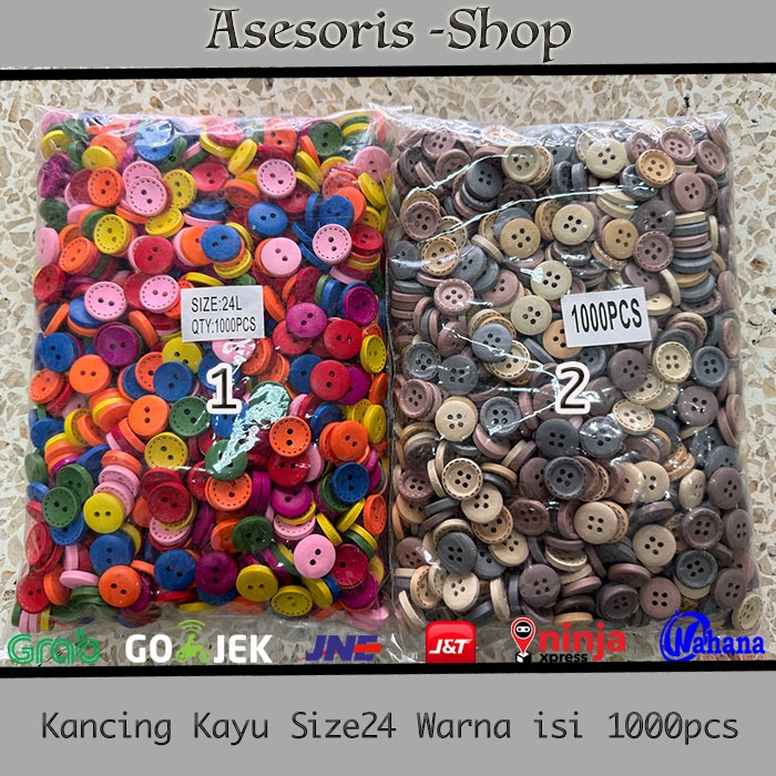 

Kancing Kayu Warna Warni Bulat Size 24 ( 15mm ) isi 1000 pcs