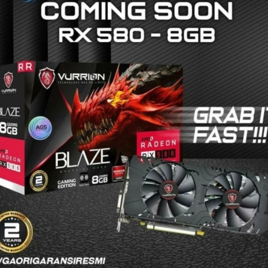 VGA VURRION RX580 8GB GDDR5 256-bit VURRION BLAZE RADEON RX 580