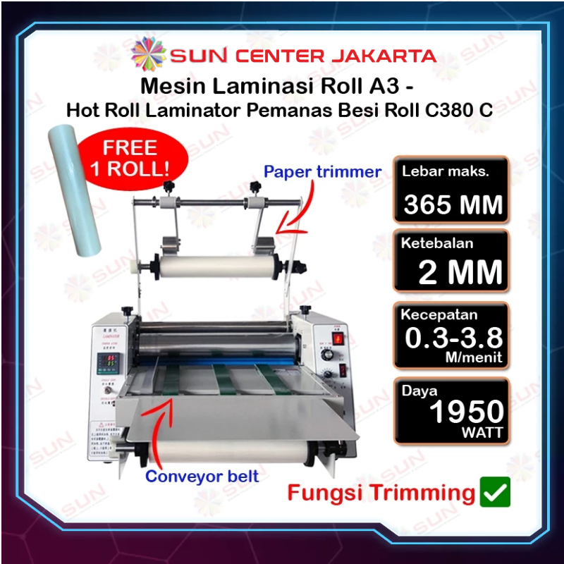 

Mesin Laminating Roll A3 - Hot Roll Laminator Pemanas Besi Roll C380 A/C