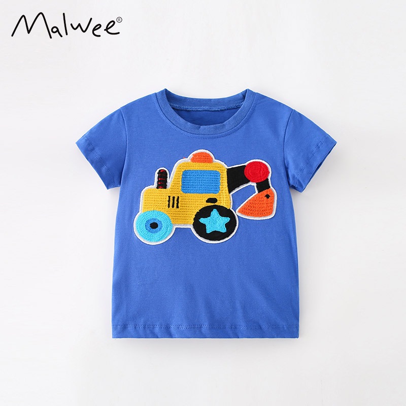 MALWEE Kaos Anak 1-7 tahun Baju Excavator Rajut T-shirt Cotton Premium Atasan Pendek Lakilaki Malwee