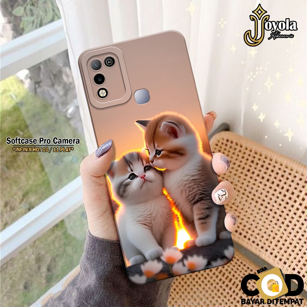 Case Hp INFINIX HOT 10 PLAY / 11 PLAY Terbaru - Fashion Case Kucing Bunga - Pro Camera - Silikon Hp 