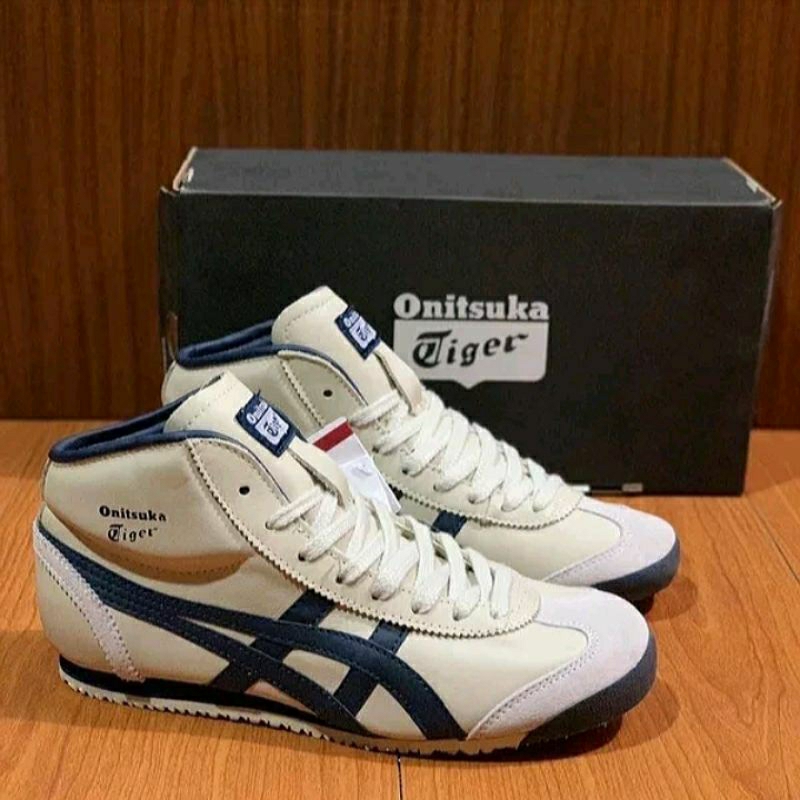 Sepatu Sneakers Onitsuka Tiger Tokyo 66 High Mid Runner Cream Navy Leather Guaranted BNIB