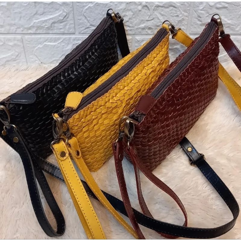 NEW SLING BAG MINI KULIT ANYAM - TAS SELEMPANG KECIL DOMPET ASLI HANDMADE KERAJINAN JOGJA TAS WANITA