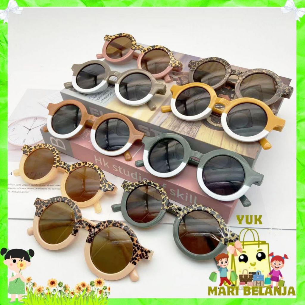 YMB Kacamata Anak Perempuan Bulat Leopard Korea Fashion Lucu 6683 Kaca Mata Laki Laki Hitam Gradasi 