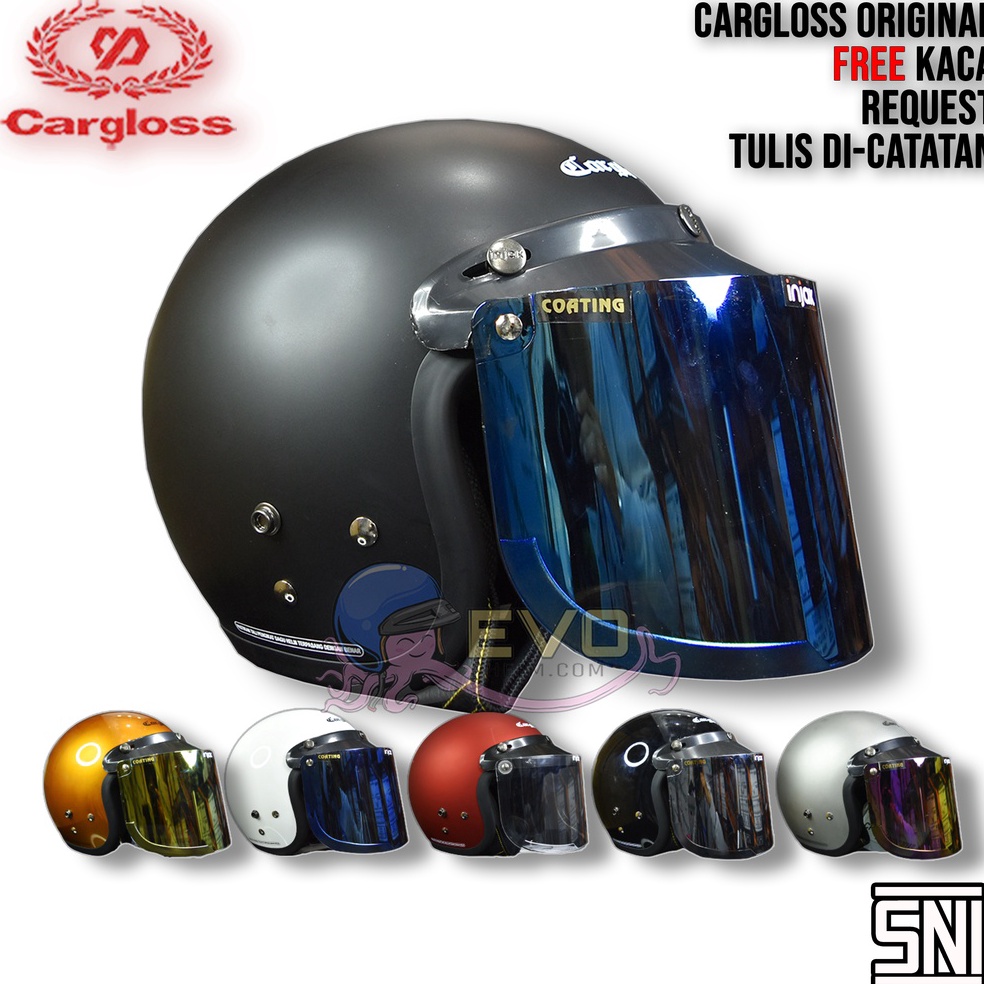 KODE X4B4 HELM CARGLOSS CFM RETRO ORIGINAL WARNA LENGKAP CARGLOSS KACA DATAR INJAK SILVER PELANGI GO