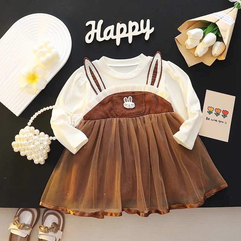 Dress Anak Perempuan Usia 1-4 Tahun | Dress Corduroy Lengan Panjang Balon Saku Boneka Kombinasi Rok 
