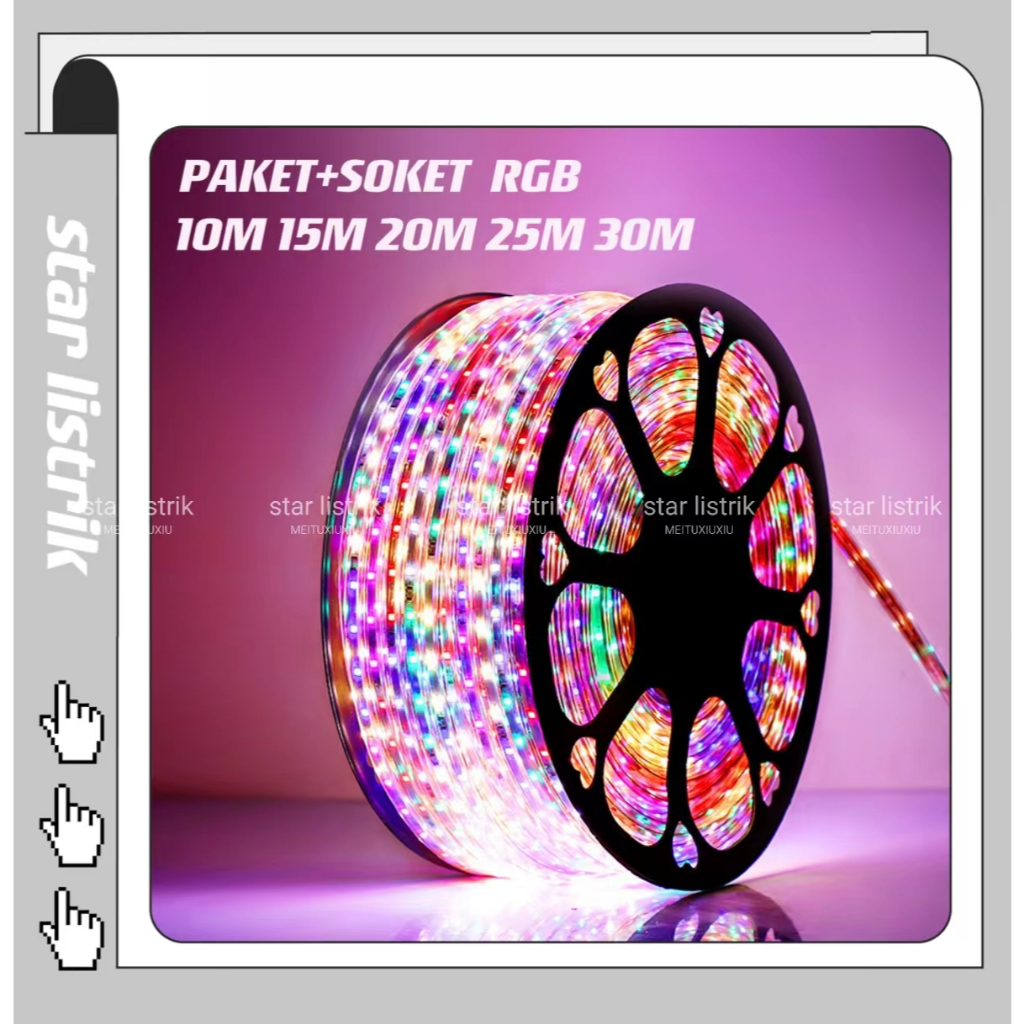 Lampu LED Strip Selang paket RGB 3528 2835 220V + Adaptor 10M/15M/20M/25/30M Outdoor Led Strip Agust