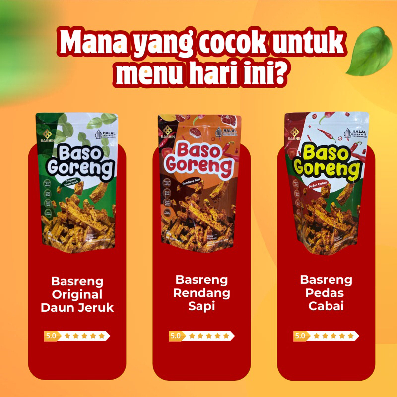 

Basreng mix beli 3 promo Baso Goreng Original Jeruk , Pedas , Rendang sapi