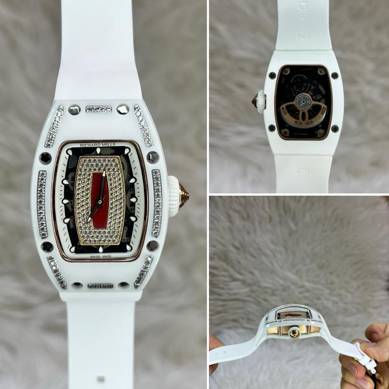 JAM TANGAN WANITA/CEWEK RICHARD MILLE 007 CERAMIC DIAMOND WHITE AUTOMATIC SWISS ETA 31mm #Jamtanganw