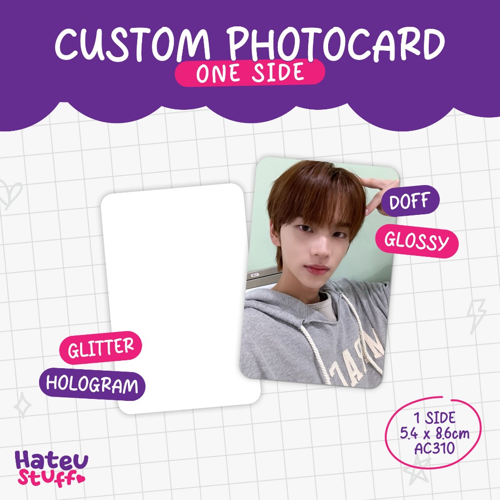 Cetak Photocard Custom Rounded 1 Sisi Laminasi Glossy Doff Glitter Hologram