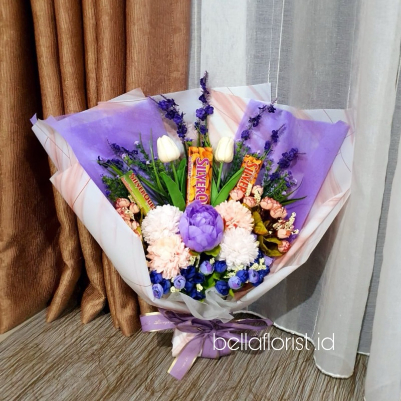 BF - Buket Ungu Mewah / Buket Coklat Silverqueen / Buket Wisuda Custom / Happy Valentine Day Bouquet