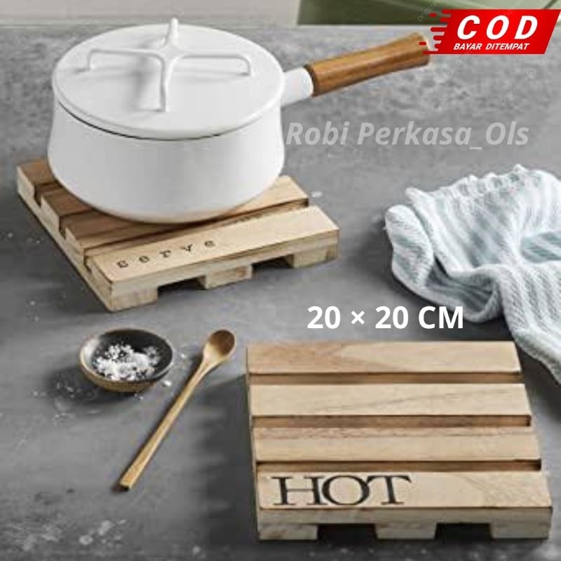 Tatakan Alas Panci Panas Anti Gosong / Tatakan Wajan / Alas Panci Anti Panas Bahan Kayu 20 × 20 cm  