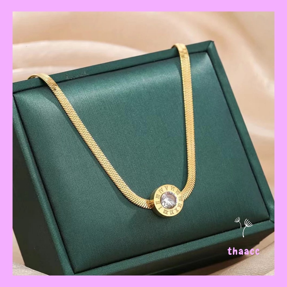 Kalung fashion wanita titanium motif mata putih rantai lipan tipis