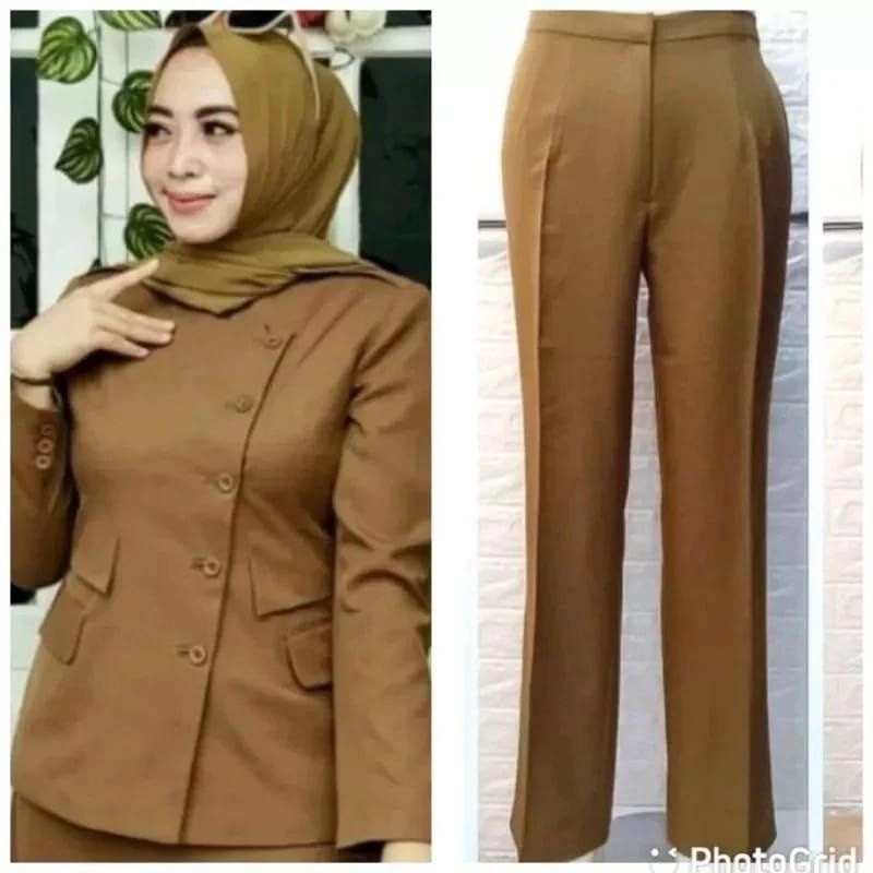 Blezer Princessfa Seragam PDH Kheki Tua Baju Dinas ASN,PNS,Guru,Seragam Pemda Kheki Tua Wanita Setel