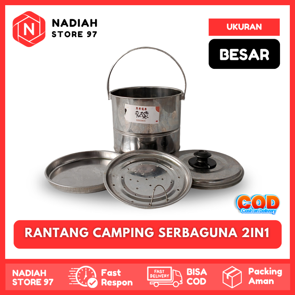 MURAH...Alat masak camping Rantang 2in1 Serbaguna Ukuran Besar Rantang sekaligus Dandang Bahan Stain