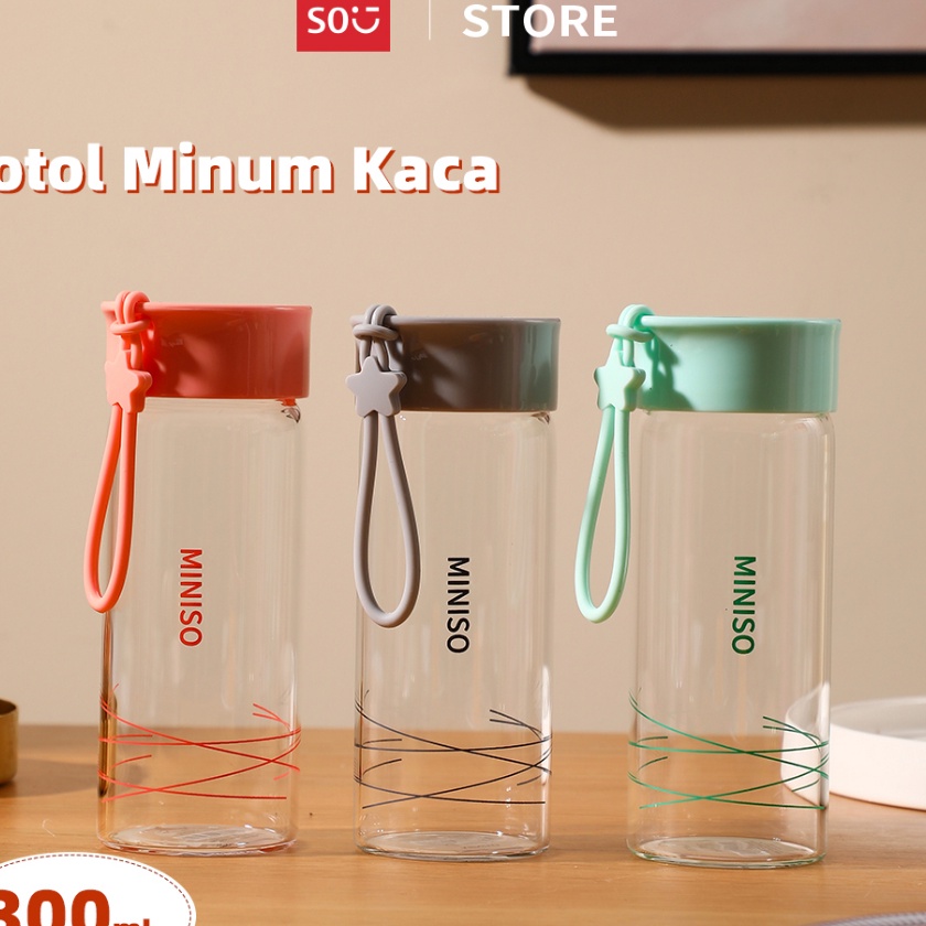 KI3 MINISO  Botol Minum Kaca 3ml Botol Air Minum Kecil BPA Free Kaca Botol Air Panas Botol Olahraga 