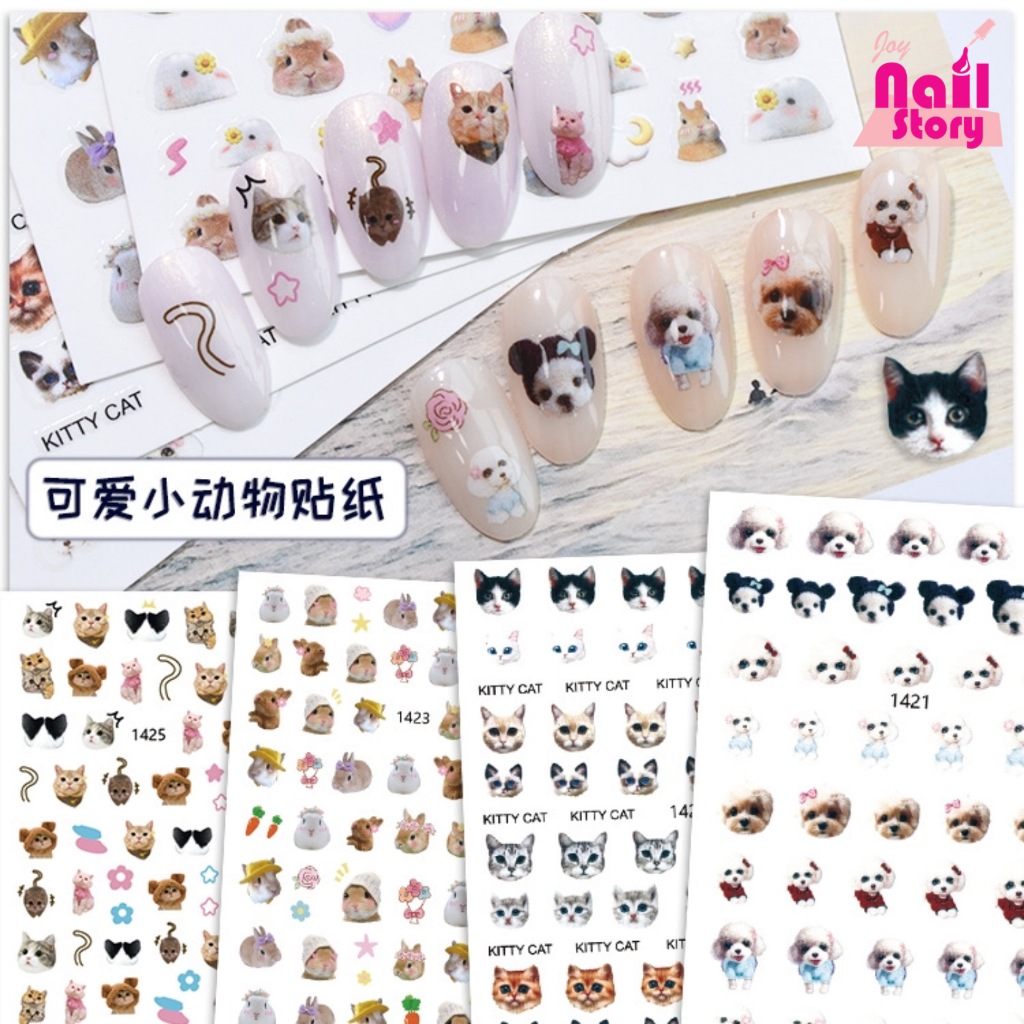 [ND01] Stiker Kuku Motif Kucing Kelinci Anjing Cat Rabbit Dog Decor Nail Stickers