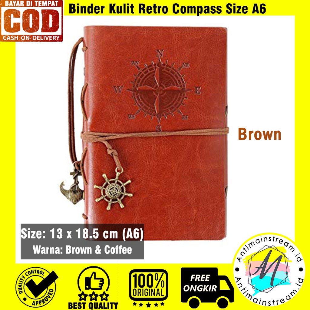 

BONANZA Bisa Custom Nama Logo Buku Catatan Binder Kulit Retro Compass A6 Notebook Binder Vintage Retro