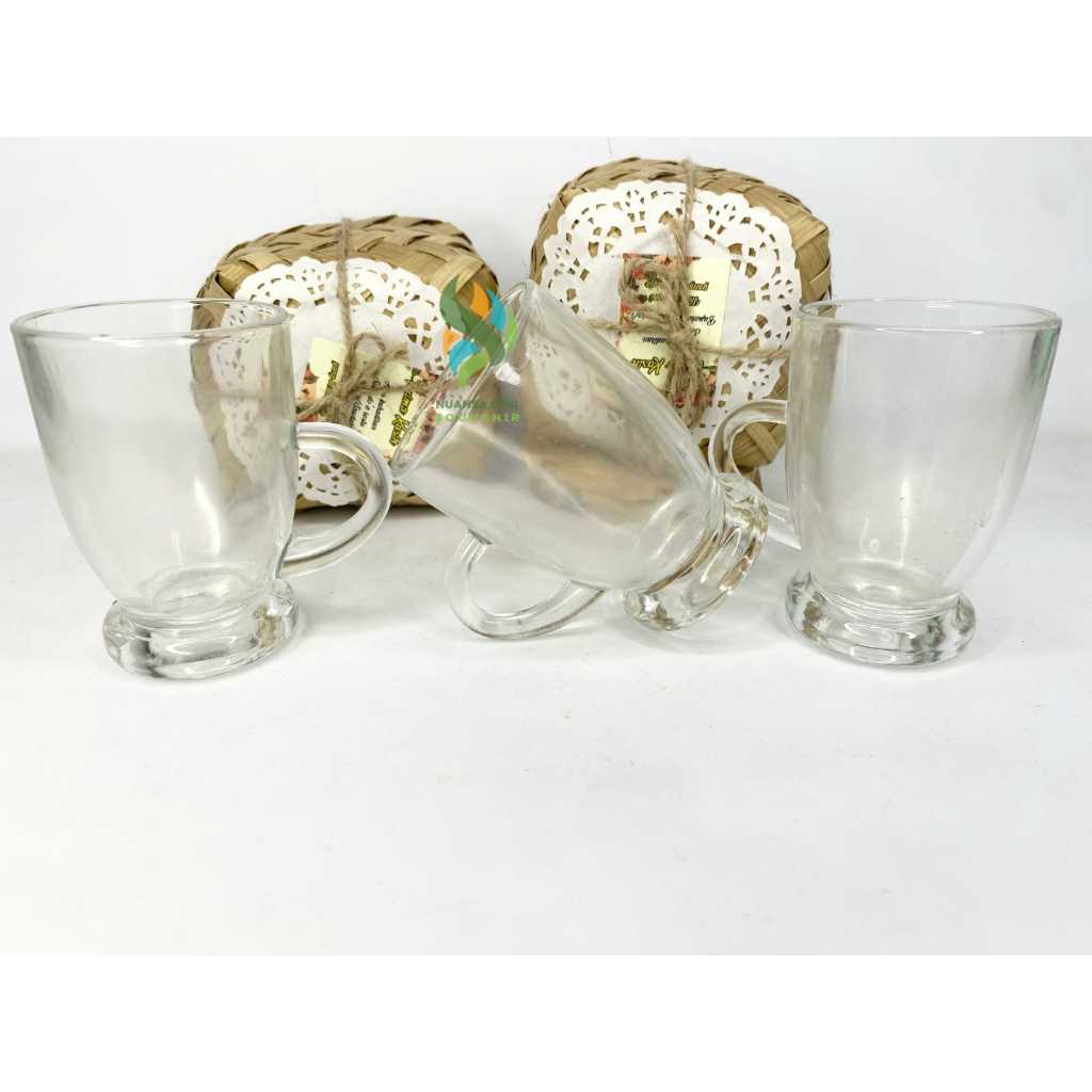 Souvenir Gelas Minum Kaca Kecil Gelas Kopi Mug Piala Mini Cangkir Wine Gagang Kaca Aesthetic