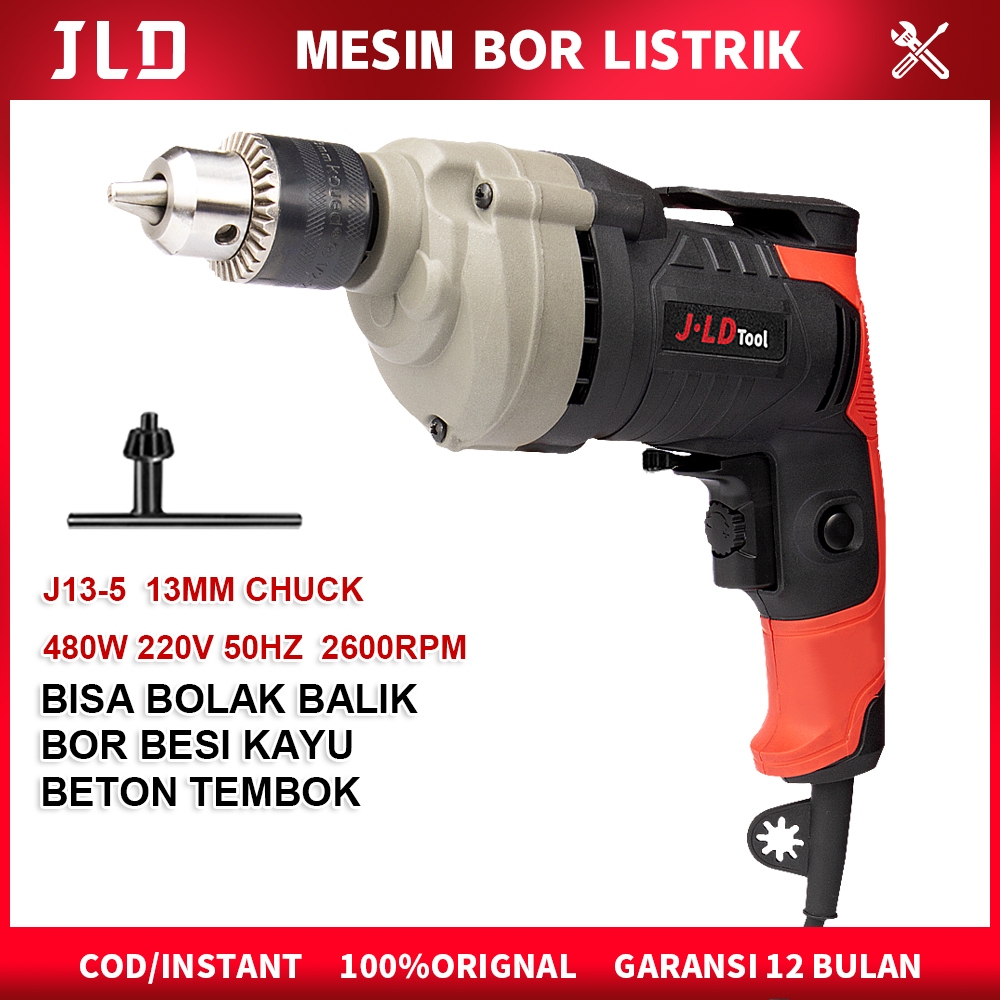 JLD Mesin Bor Listrik 13mm Bolak Balik Electric Drill 480W Mesin bor Murah Bor Beton Kayu Besi Tembo