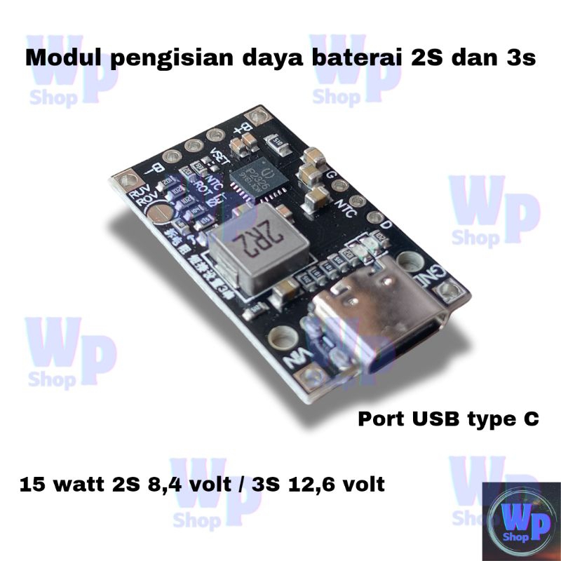 Modul Pengisian Daya Baterai Lithium 2S 3S Charger 2s 3S Tipe C Usb 15W 8.4V 12.6V 1,5a dengan Dukun