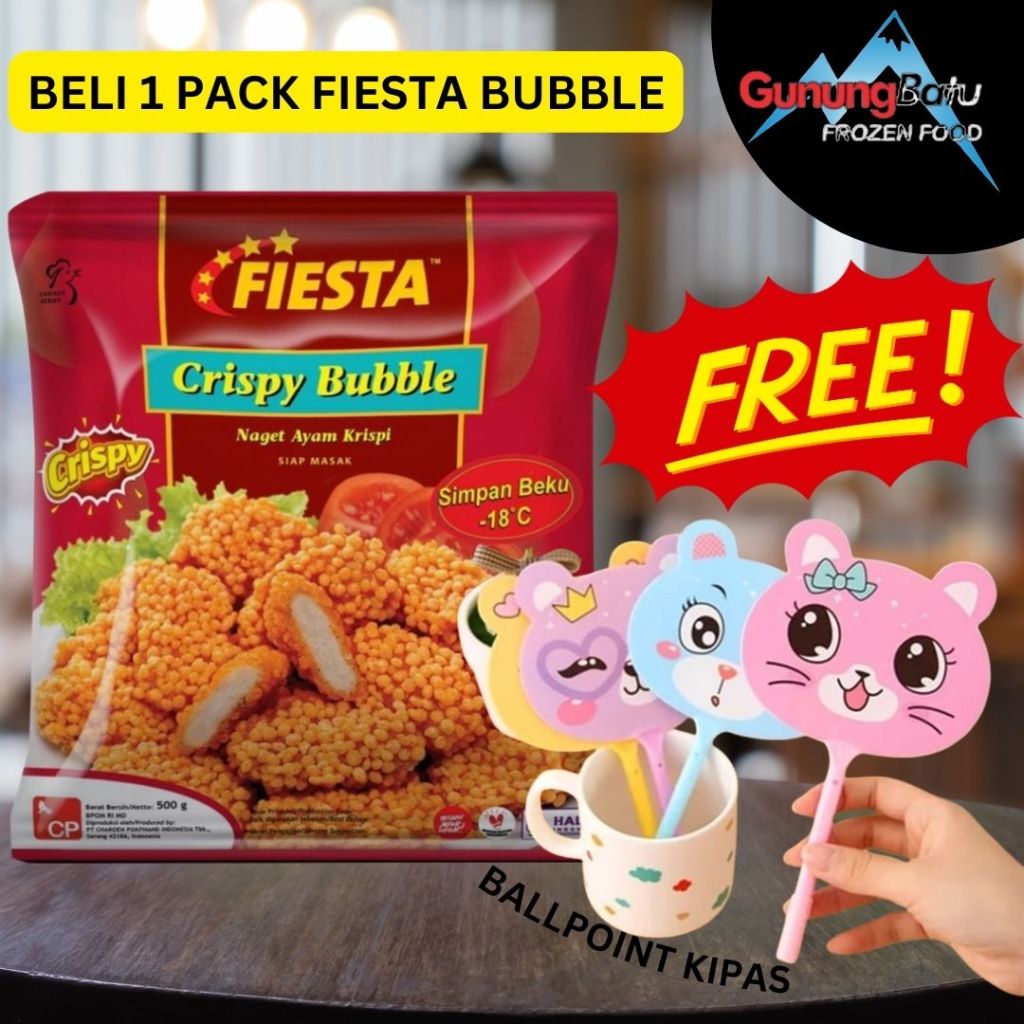 

FIESTA CHICKEN NUGGET CRISPY BUBBLE 500GR DAN 400GR FREE BALLPOINT!
