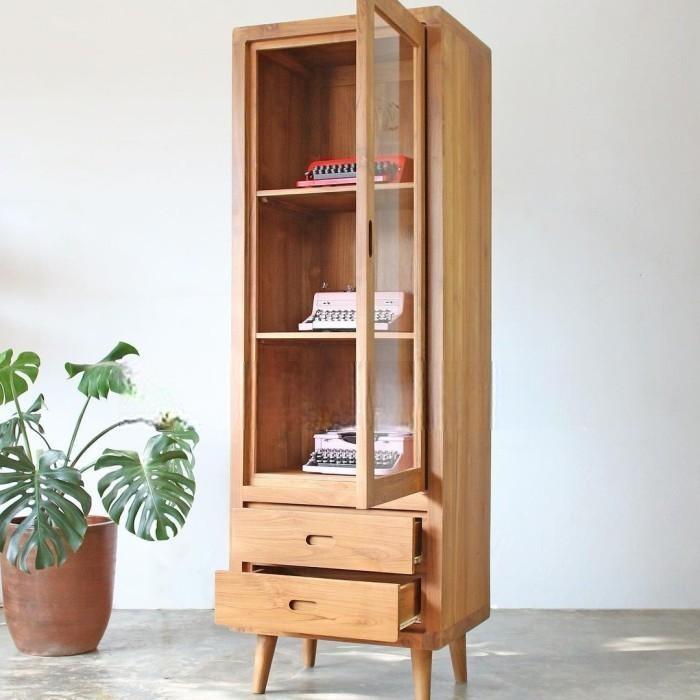 Lemari Hias Minimalis, Lemari Display Kaca, Almari Buku, Rak Buku Jati