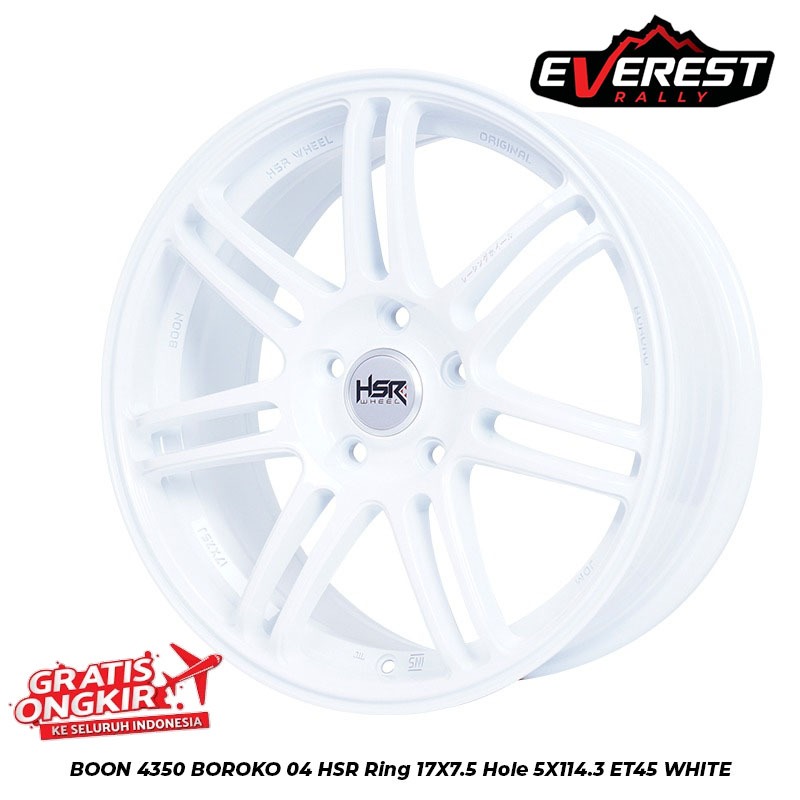 VELG RACING HSR BOON RING 17 LEBAR 75 BAUT 5X114 WARNA PUTIH COCOK UNTUK MOBIL LUXIO