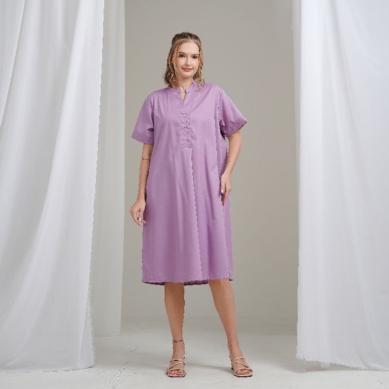 ZHAFIRASCARVES | Carina Midi Home Dress Warna LILAC | Daster Polos Bahan Toyobo Premium | Daster Bum