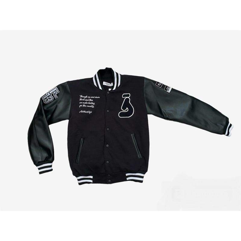 ASBHOEL Original Jacket/jaket Bomber varsity icon black leather