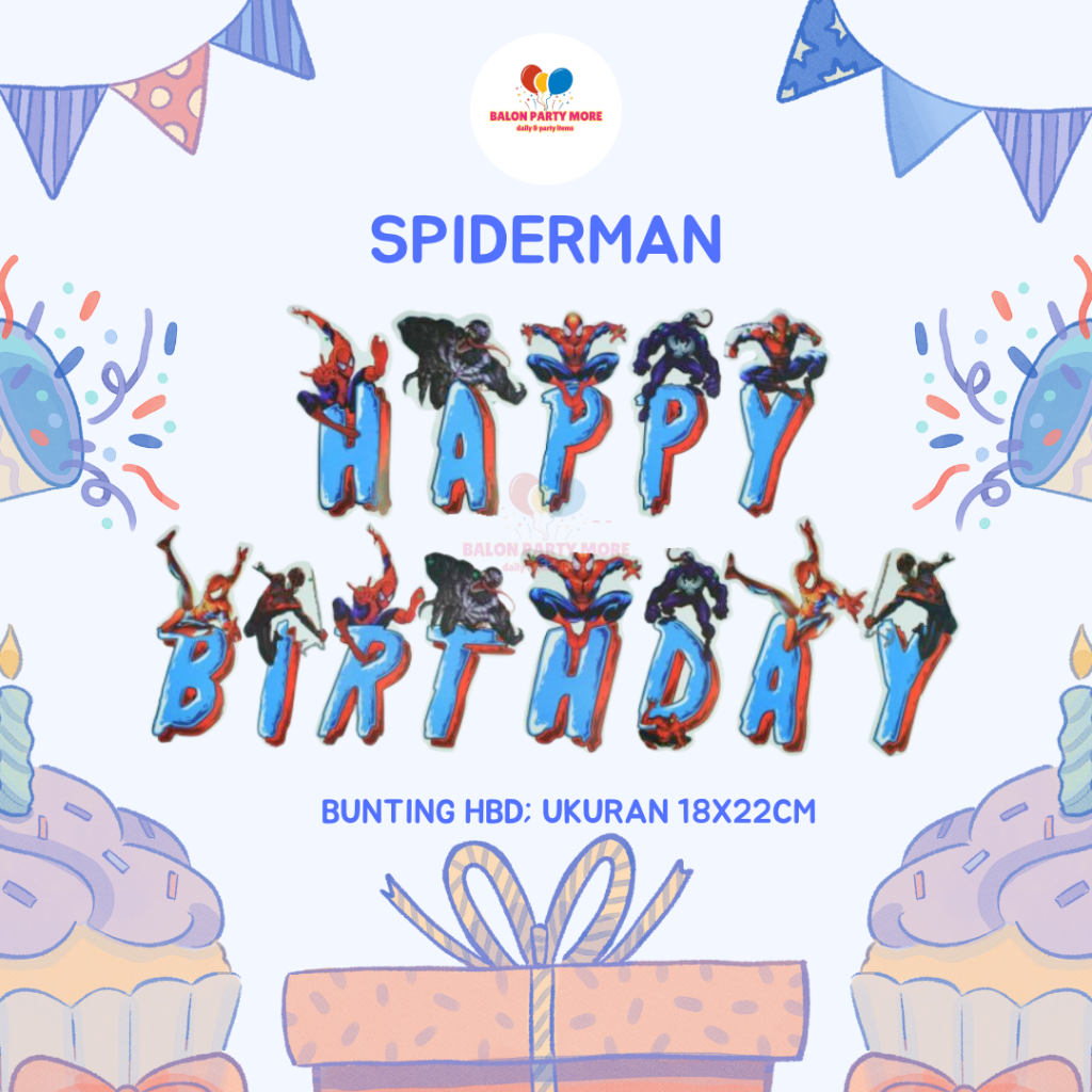[SPIDERMAN] Bunting Banner Happy Birthday Karakter Superhero Cartoon Kartun / Banner Happy Birthday 