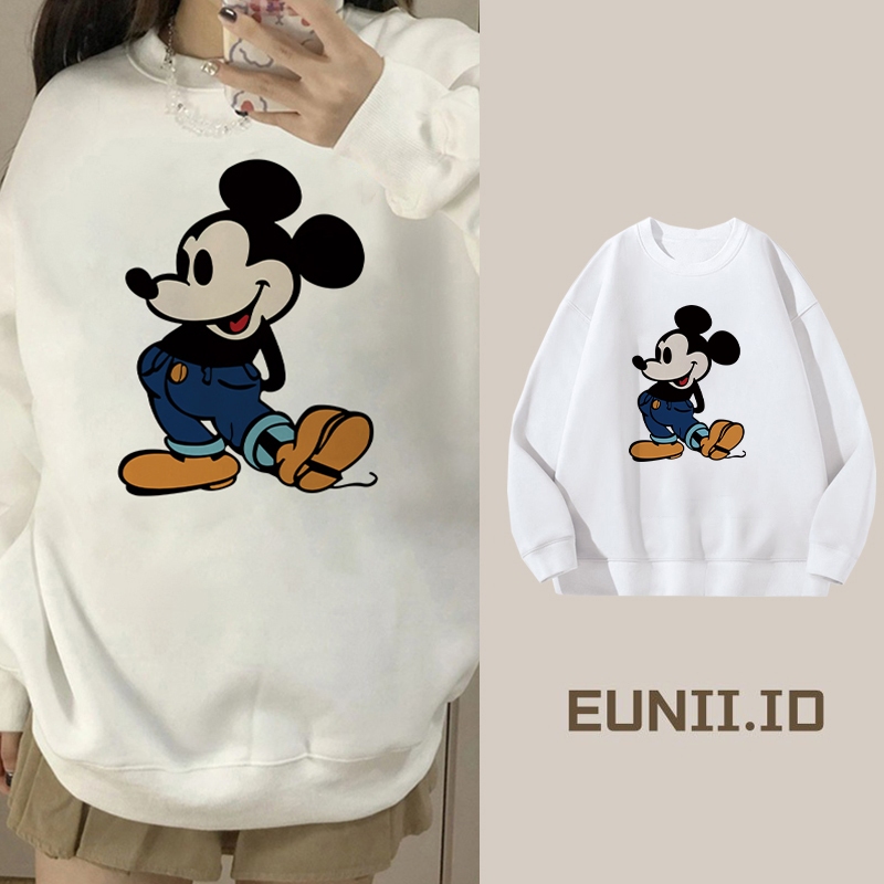 EUNII Sweater Hoodie Wanita |Pola Disney Mickey Mouse| Sweater Lengan panjang Model Versi Korea/Paka