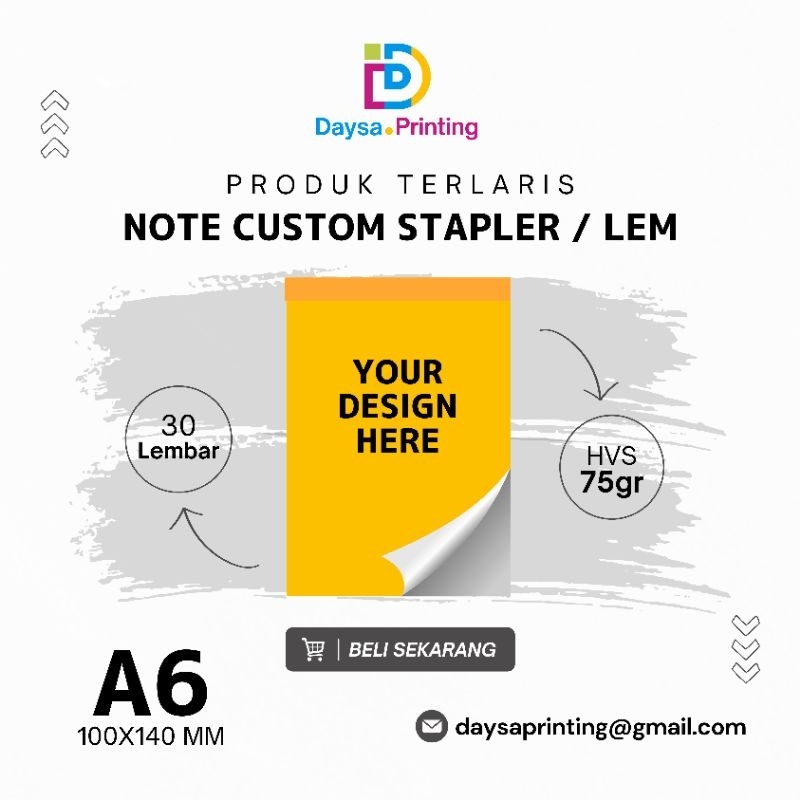 

BLOCKNOTE CUSTOM STAPLER / LEM ISI (Cetakan / Bergaris / Polos) SIZE A6 HVS 75gr ISI 30 LEMBAR