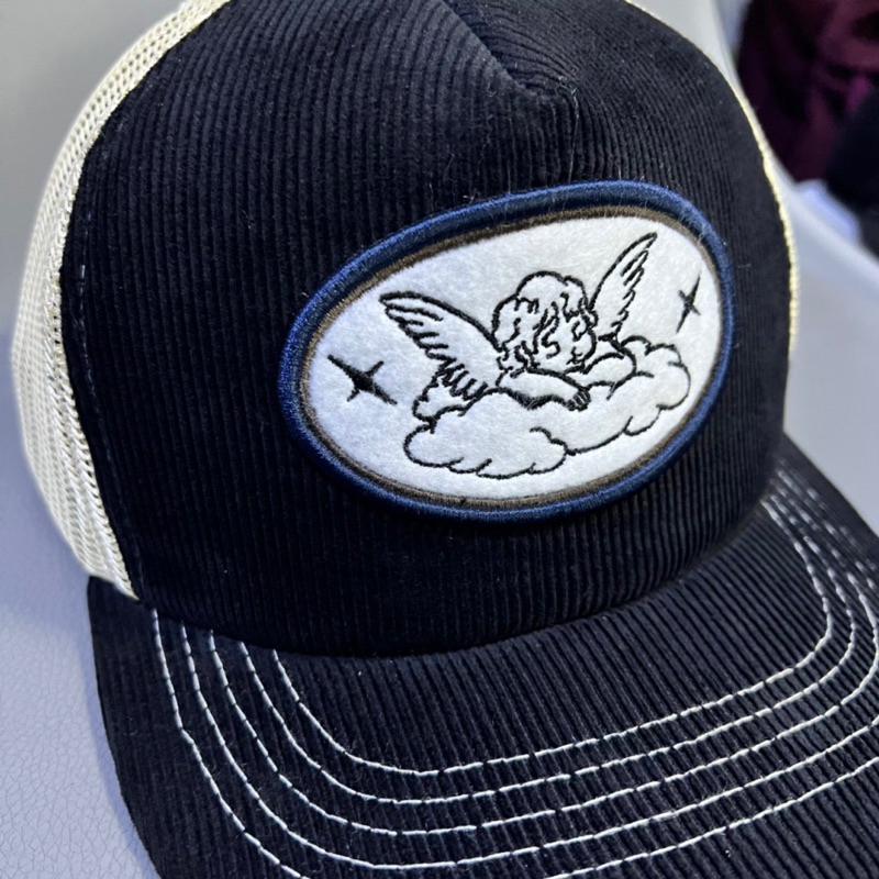 Topi Trucker Hat Corduroy Black Cream Perry Thisplan