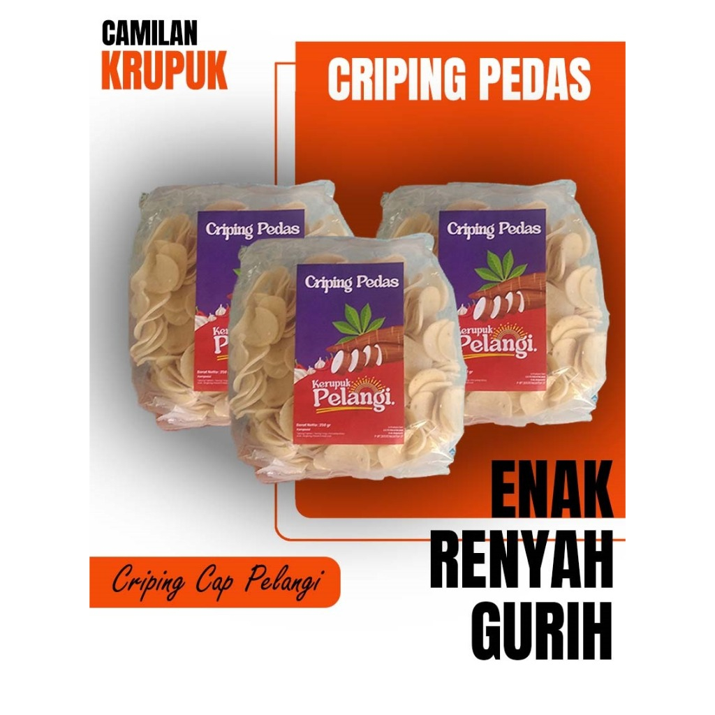 

Ceriping Pedas Cap Pelangi 500 Gram | Keripik Singkong | Kerupuk Ketela Pohong