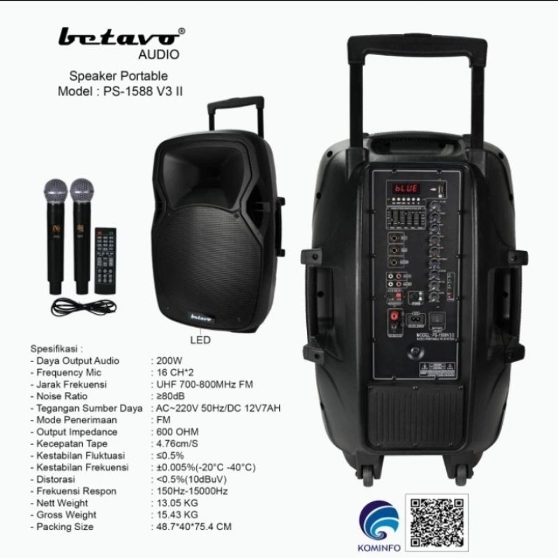 SPEAKER PORTABLE BETAVO PS-1588 V3 II PROFESIONAL 15 INCH