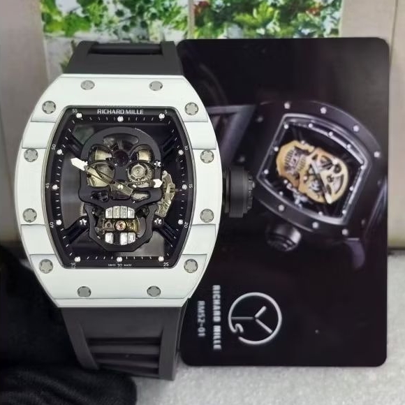 Jam tangan Automatic Swiss Tourbillon RM 052-01 Skull White Carbon fullset