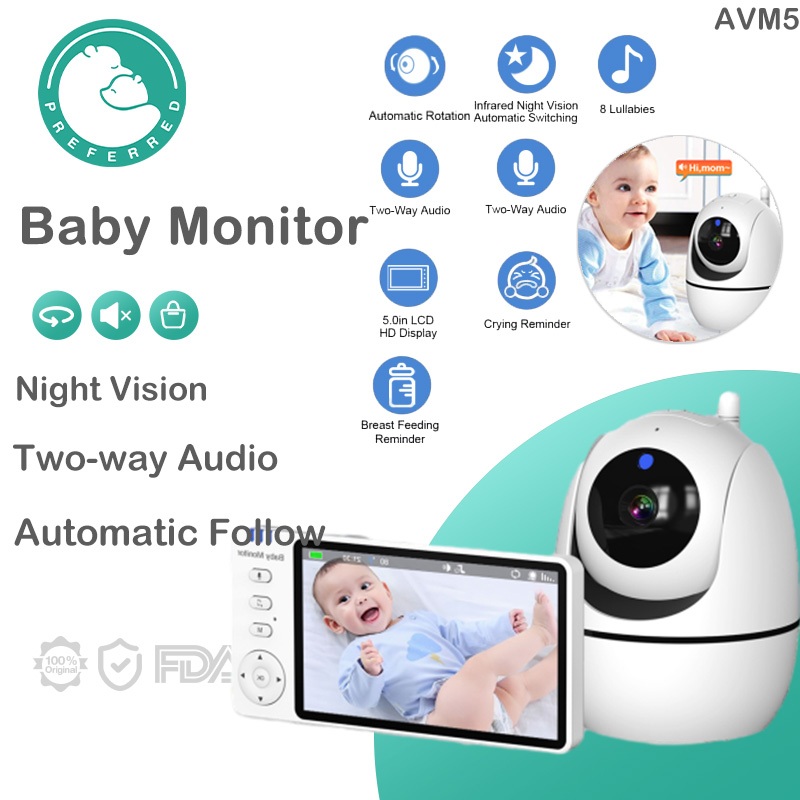 PREFERRED Baby Monitor Camera丨CCTV Lampu 360 Derajat 丨Fungsi panggilan suara | Fungsi deteksi suhu t