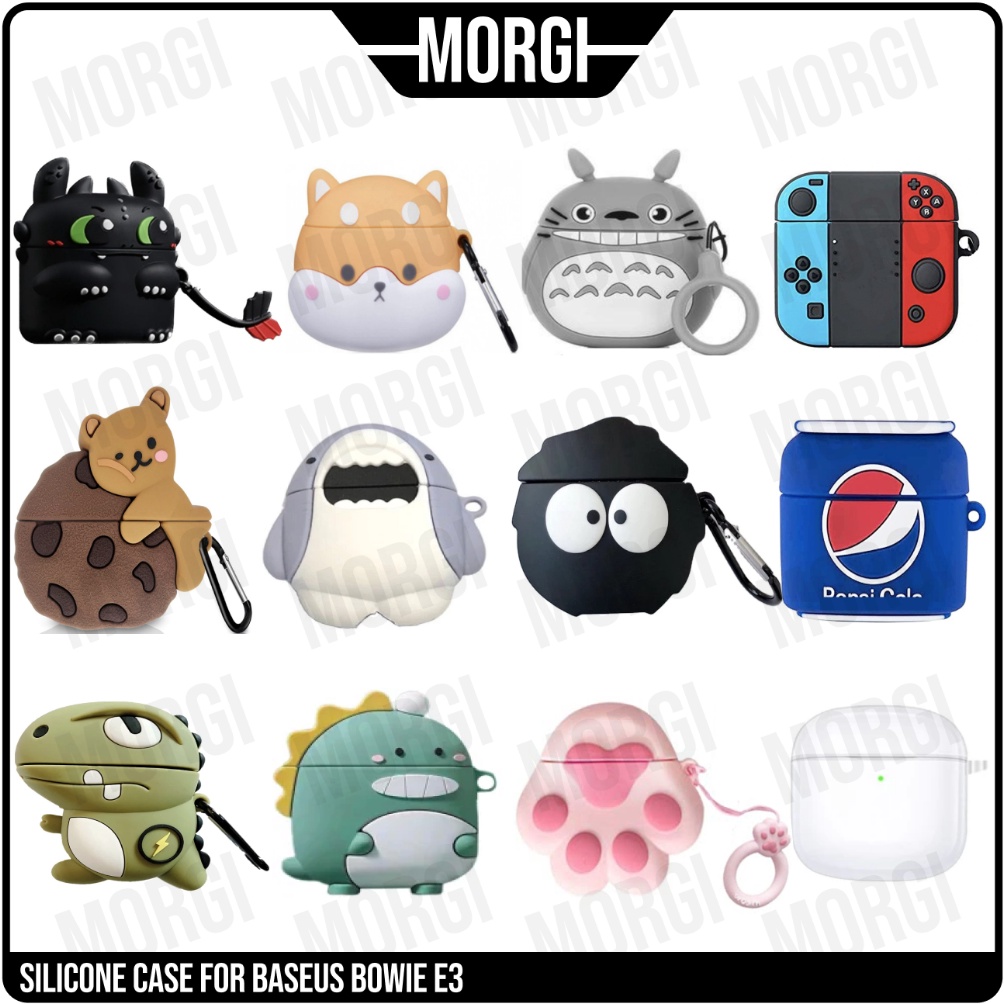 FANTASTIS Case Baseus E3 Casing Silicone Bowie Encok Earphone Silikon TWS Karakter Lucu Polos Hitam 