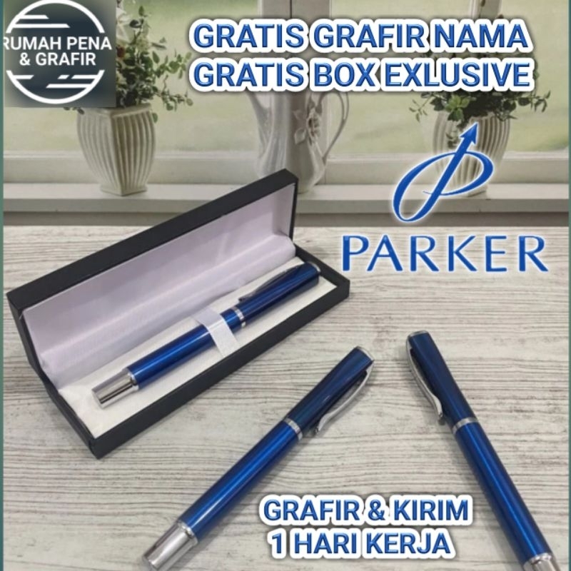 

Bollpoint Mewah Parker Skay Blue Stainless Clip Gratis Grafir Nama Dan Box Exlusive