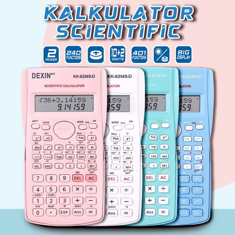 

KODE F9I3 Calculator Scientific 12 Digit Kalkulator DEXIN 24 Fungsi 4 Warni Candy Color