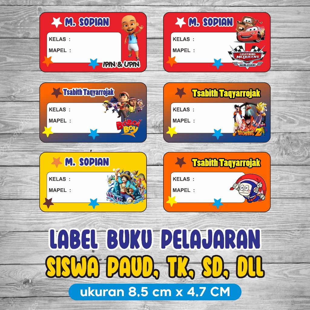 label nama buku anak laki laki untuk TK, PAUD, SD, SMP, MTS / label nama anak buku costum