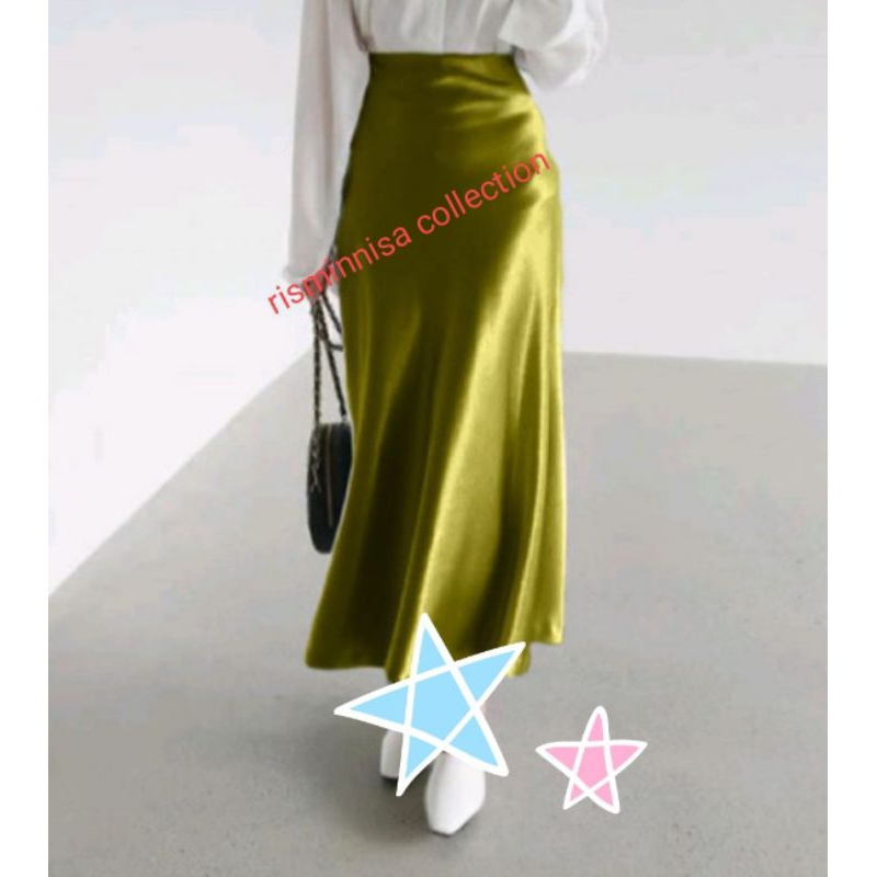 Rok satin silky skirt rok panjang Rok Duyung bisa request warna ya kak