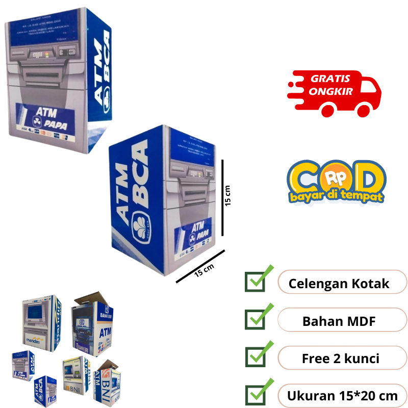 Celengan atm ukuran 15x20 besar jumbo+kunci celengan atm mini premium bca mandiri