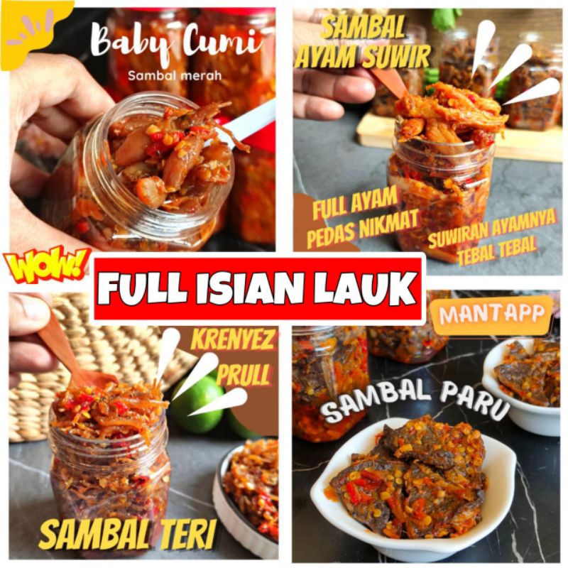 

330G (PREMIUM KWALITAS by INDO SAMBEL) SAMBAL BABYCUMI, PARU, CAKALANG, ROA, AYAM SUIRR, TERI MEDAN, REBON