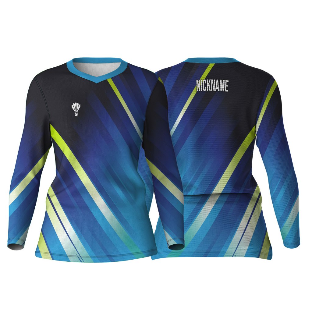 Baju Kaos Jersey Badminton Wanita Lengan Panjang Hijab Muslimah Custom Nama Printing Jumbo