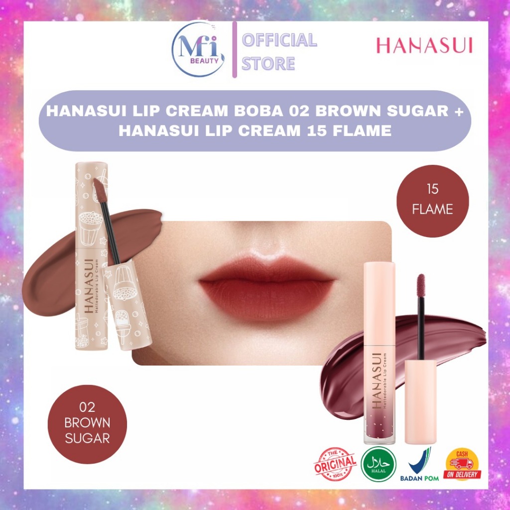 MFI - COMBO OMBRE HANASUI | HANASUI LIP CREAM BOBA 02 BROWN SUGAR + HANASUI LIP CREAM 15 FLAME