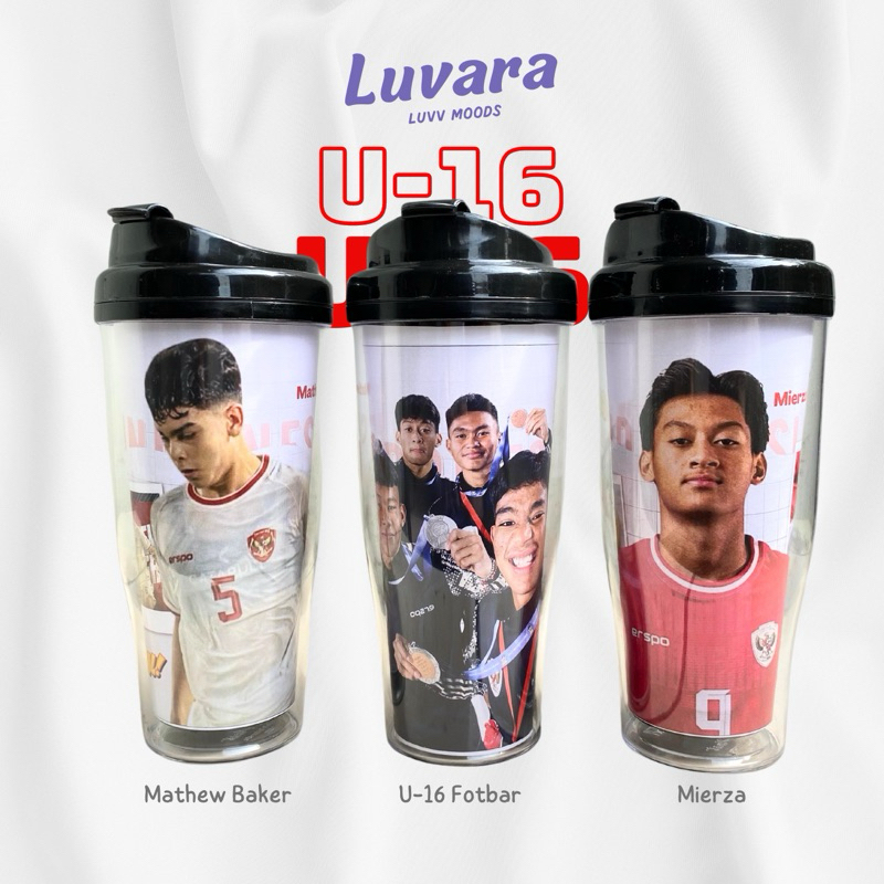 Tumbler Black Timnas U-16 Mathew Braker, Evandra, Mierza 460ml BONUS PHOTOCARD