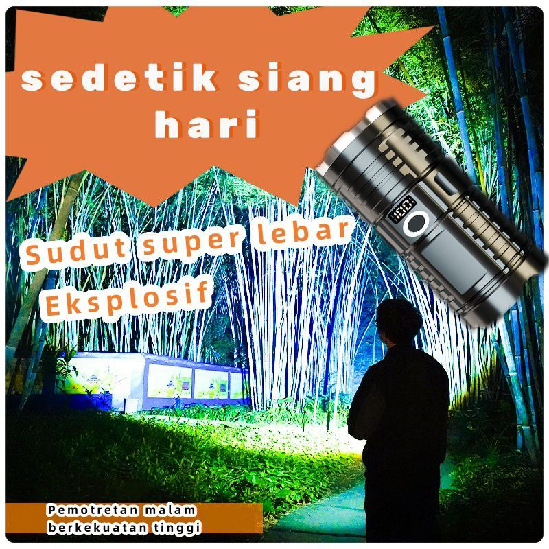 [Stok Tersedia] Senter LED Daya Tinggi, Senter Super Terang Dapat Diisi Ulang F916 10000 Lumen Jarak